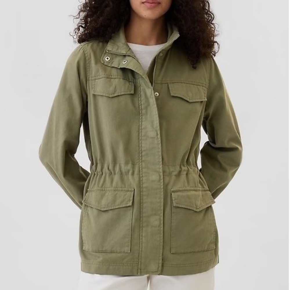 Gap Green Utility Jacket Women's Large Full Zip Button Pockets Cotton Casual
